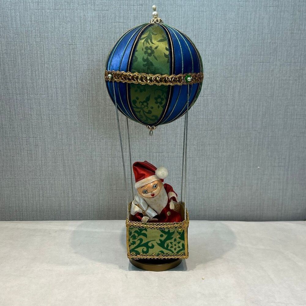 Vtg Sankyo Santa Hot Air Balloon Music Box Jingle Bells Japan Christmas Rotation